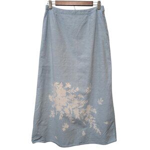 Vintage Liz Claiborne Petite Womens Sz 12P Blue Cotton Floral A-Line Midi Skirt
